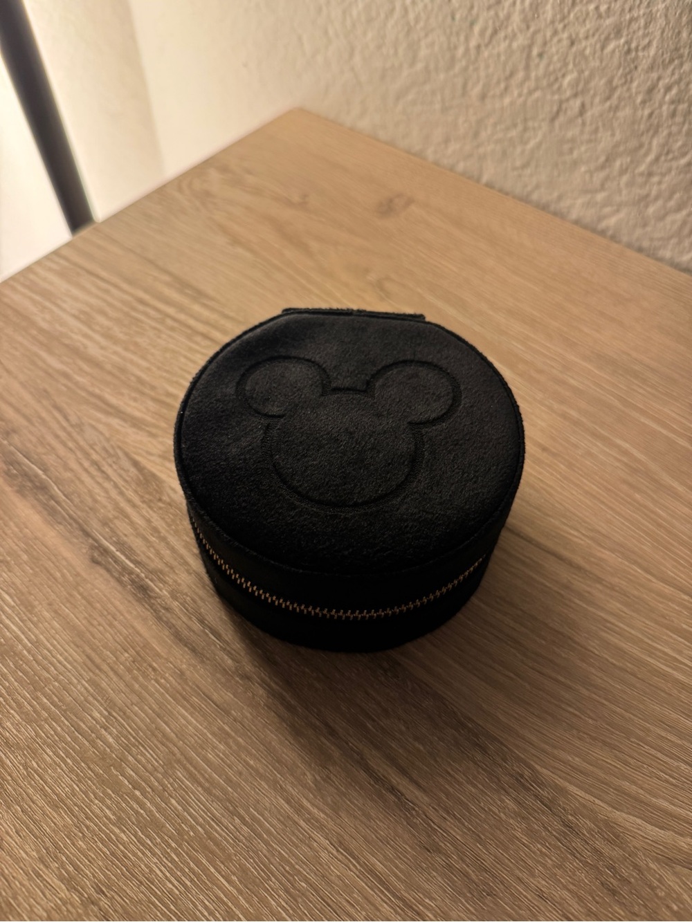 Black Round Jewelry Case with Embossed Mickey Outline